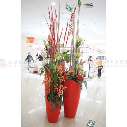 中国红个性花盆 玻璃钢景观花钵