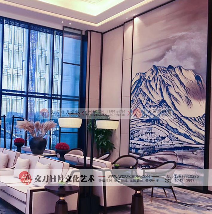 新中式玄关过道装饰画客厅沙发背景墙酒店样板房钉子壁画
